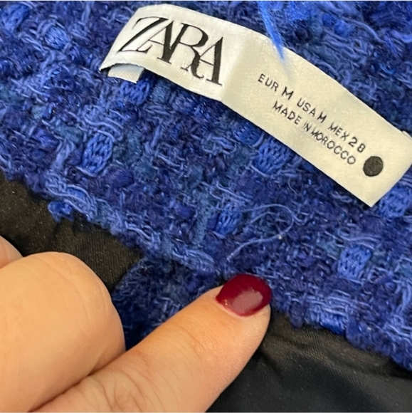 Zara Blue Tweed Jumper Dress Pinafore Mini Sleeveless Size Medium  With Pockets! - Picture 16 of 16